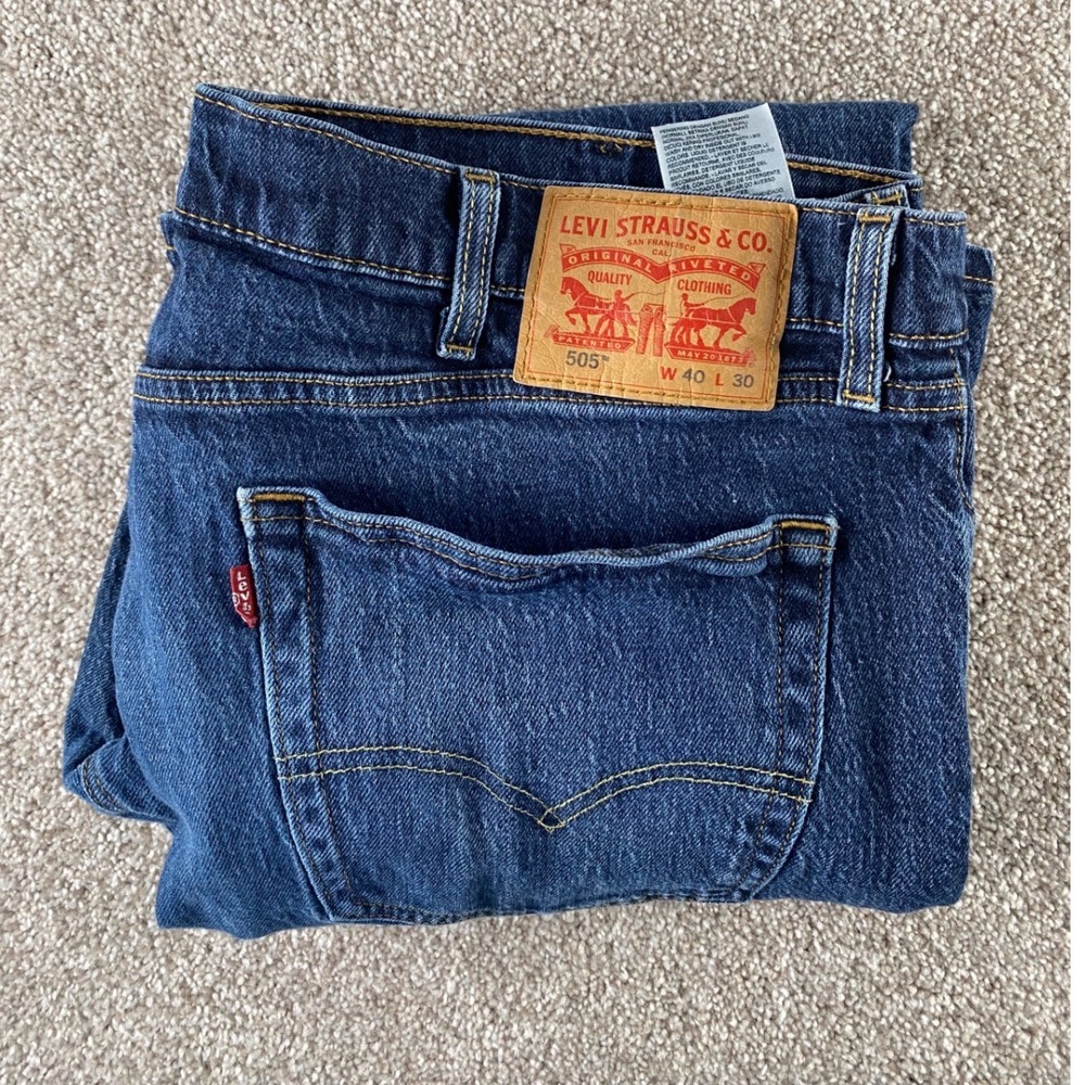 Levis 505 Regular Fit Straight Leg Jeans Mens 40x30 Medium Wash Blue Denim